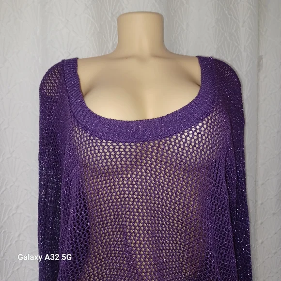 Bisou Bisou New Women XL Purple Mesh Women's Sweater - Picture 3 of 13